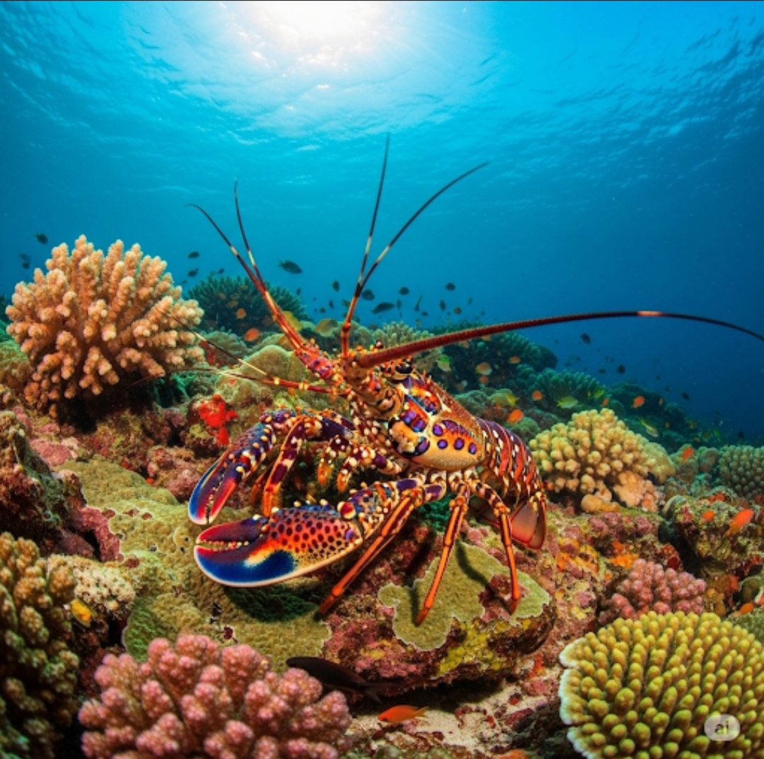 Homard coloré sur récif